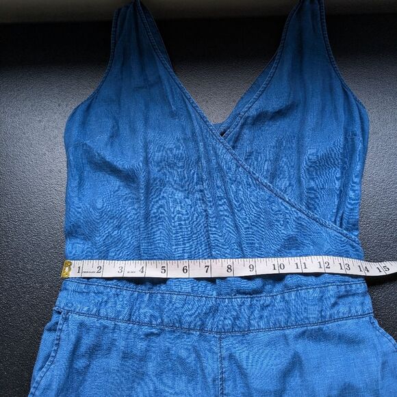 Madewell Jumpsuit Blue Straight Leg 100% Linen Pockets Cut-Out Elastic Back 4 - Picture 7 of 16